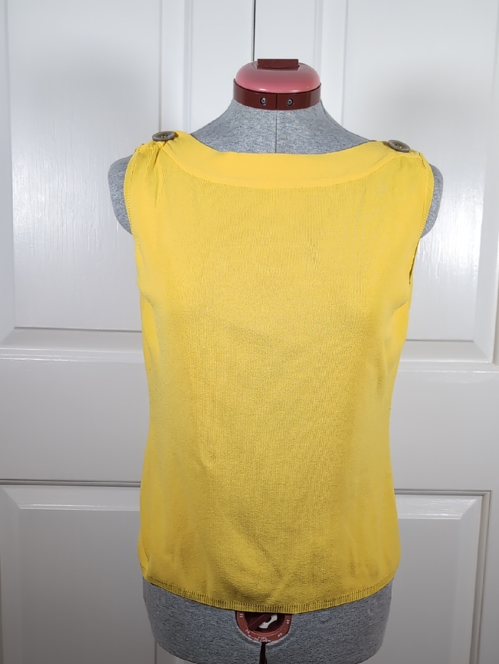 Vintage Joseph A Lemon Yellow Sleeveless Knit Top Coquette Preppy Vest Large